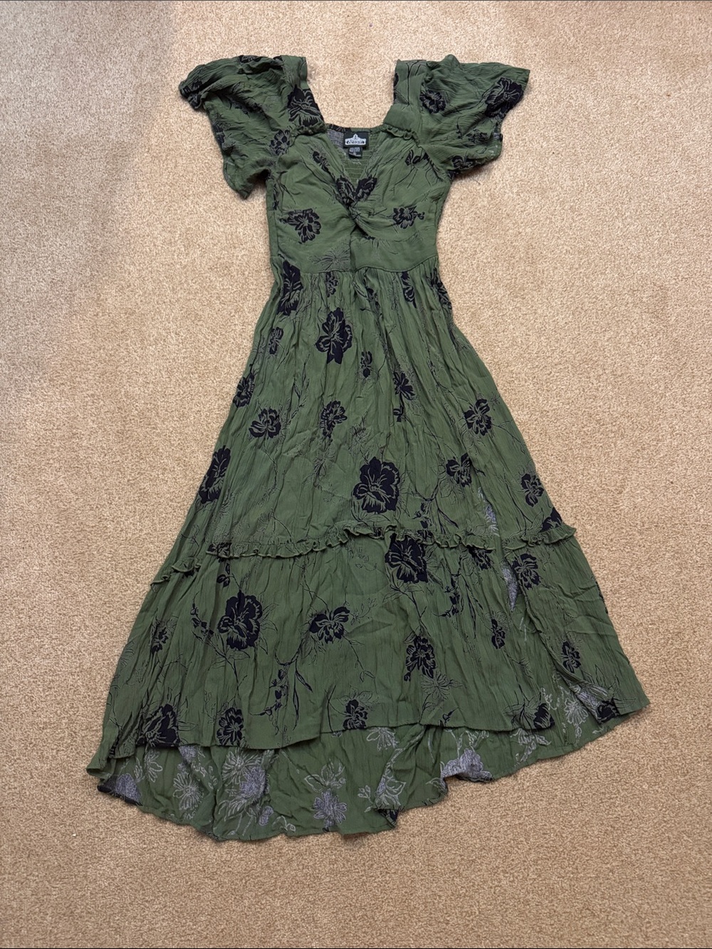 Angie Black and Green Floral Maxi Dress